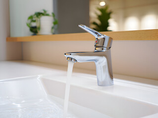 Modern bathroom faucet with water flow