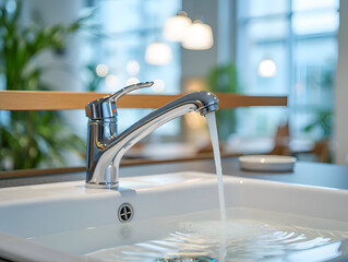 Modern kitchen faucet with water flow