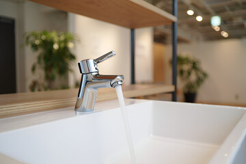 Modern bathroom faucet in action