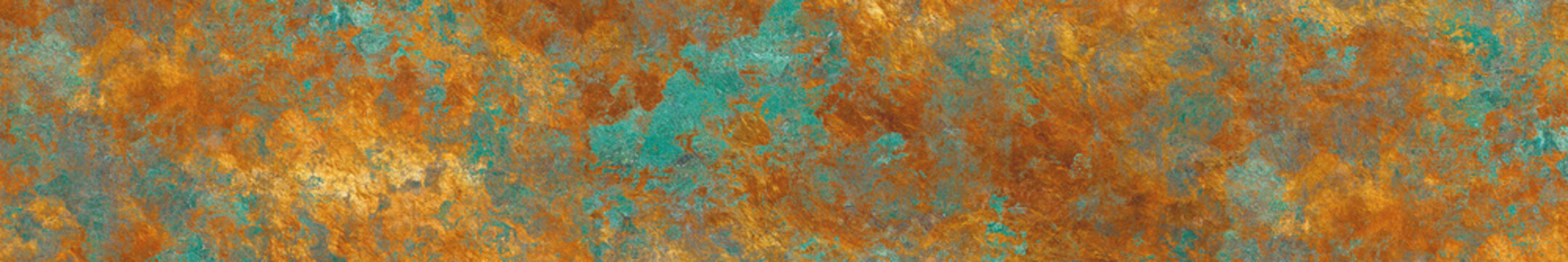 Grunge rusty metal texture with teal and orange peeling paint details