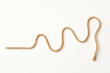 Fototapeta premium A wavy line of rope on a light background. Space for text.