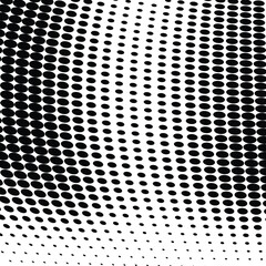 Halftone dotted wave pattern in twisted futuristic design, perfect for modern graphics.