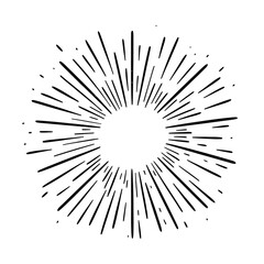 Fototapeta premium Hand drawn sunburst ray circle with scattered sparkle dots in minimalist doodle sketch style vector illustration for design and decoration elements background