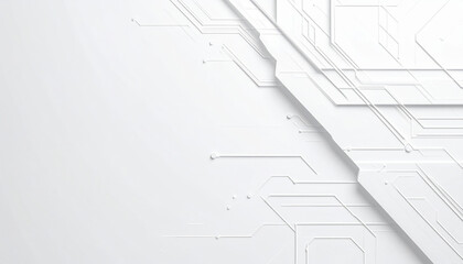 White circuit background technology line abstract minimal, clean geometric electronic pattern, futuristic tech backdrop, modern digital design for innovation concept