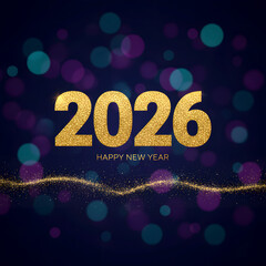 Luxury 2026 new year banner with golden glitter numbers on dark abstract background