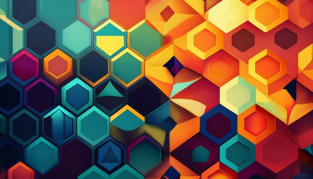 abstract geometric background with colorful hexagons and triangles creates a vibrant pattern - Powered by Adobe
