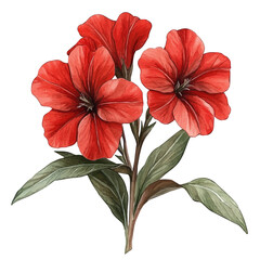 Lychnis Flower, clipart vector in watercolor style with flowing brushwork, isolated on a white background.