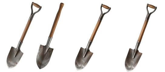Old metal garden shovel isolated on transparent PNG background set © jamil