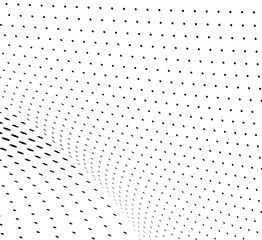 Twisted wave halftone dotted background in futuristic pop art style for digital use.