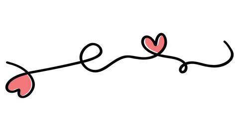 Continuous One Line Art Drawing of a Red Heart with Black Wavy Scribble, Minimalist Romantic Design Element for Valentine's Day
