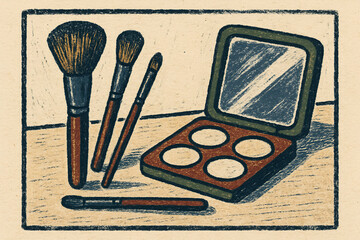 2D Charcoal Sketch of Professional Makeup Brushes