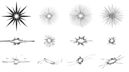 Abstract Black and White Starburst and Explosion Impact Effects Set on Isolated White Background © Clairo