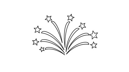 Outline Drawing of Festive Fireworks Burst with Stars on Isolated White Background © Clairo