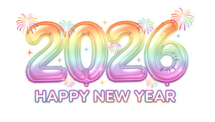 Fototapeta premium 2026 Happy New Year colorful balloons and fireworks, festive celebration