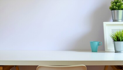 Minimalist Desk with Potted Plants a Mug and a Picture Frame table office