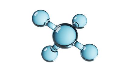 Methane molecule in 3D rendering with blue color and glossy texture for scientific illustration