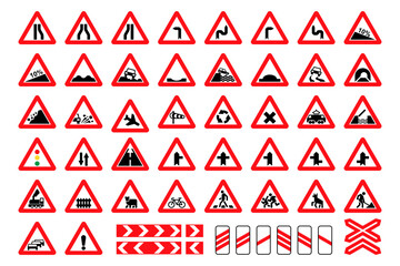Road signs. International road signs set isolated on white background. Traffic signs. Vector illustration