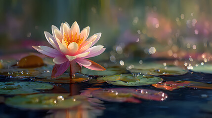 Peach bokeh background with water lily or lotus flower for vesak day and buddhist lent concept