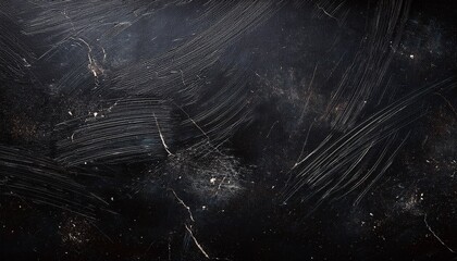 detailed view of a dark textured surface covered in numerous fine scratches and dust specks