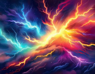 dynamic lightning bolts create an electrifying atmosphere in this abstract artwork the vivid colors and sharp contrasts make it visually stunning perfect for digital projects ai