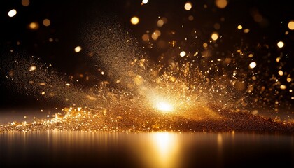 golden explosion of glitter and light particles on a dark background abstract celebration