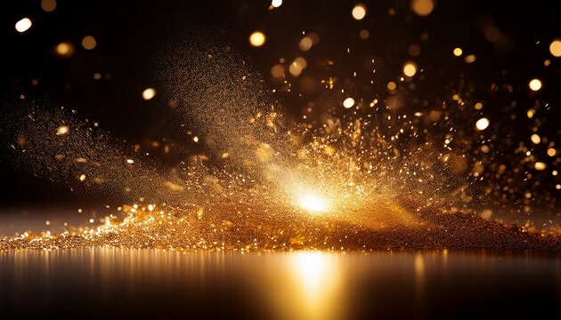 golden explosion of glitter and light particles on a dark background abstract celebration - Powered by Adobe
