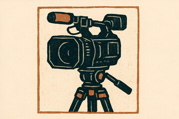 2D Charcoal Pencil Sketch of Professional Video Camera