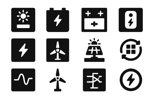 Geometric grid white energy no vector solar icon thickness renewable block icons