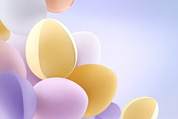 Abstract scene with multiple pastel-colored spheres and discs floating and overlapping. Modern geometric background for design or wallpaper. Minimalist concept.