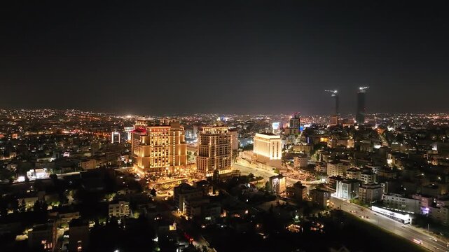 Modern skyline of Abdali district featuring Rotana and Damac towers in Amman, Jordan.