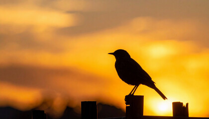 Bird Silhouette At Sunset Golden Hour Nature Background