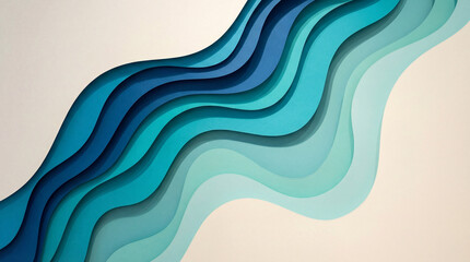 Fototapeta premium A cascade of blue hues creates a serene, layered wave effect. Shades progress from deep blue to light turquoise, offering a fluid, calming composition.