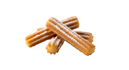 Churros Sprinkled with Sugar on White Background.