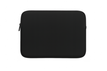 Black laptop sleeve case protecting electronics on transparent background