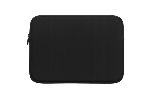 Black laptop sleeve case protecting electronics on transparent background