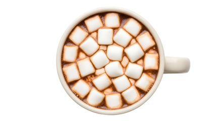 Hot Chocolate with Marshmallows in White Mug.