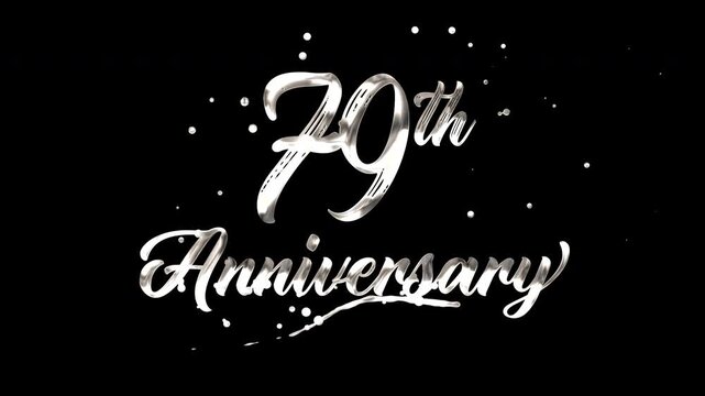 79th anniversary text animation in silver metallic effect. suitable for celebrating special occasions, invitations, anniversary cards and social media. Includes alpha channel for any background.