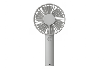 Portable white electric handheld fan providing cooling relief
