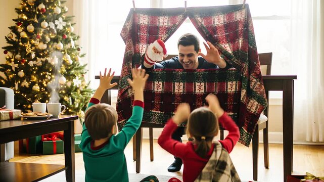 Dad puts on a Christmas show for the kids&mdash;a home puppet theater.