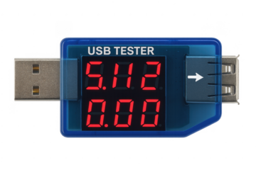 Usb tester measuring voltage and current on transparent background
