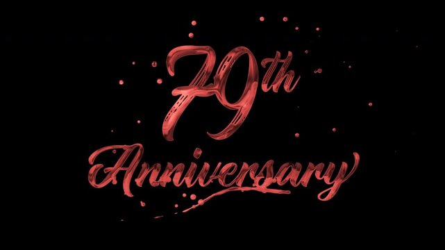 79th anniversary text animation in red metallic effect. suitable for celebrating special occasions, invitations, anniversary cards and social media. Includes alpha channel for any background.