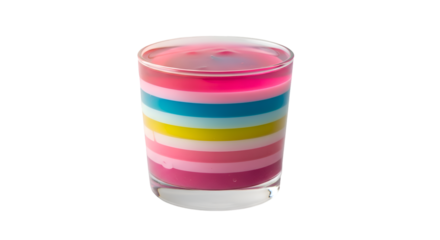 Colorful Striped Candle in Glass Holder.