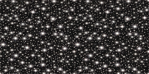 Fototapeta premium Seamless vector illustration of a shiny winter night sky featuring white snowflakes and stars on an abstract black and blue holiday background for a festive Christmas season design