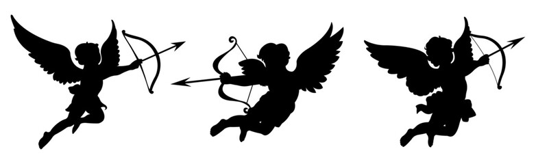 Cupid silhouette set.Valentine's Day icon. Love and valentine's day symbol. Vector illustration. 
