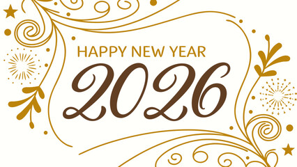 Happy New Year holiday card design featuring a heart symbol and elegant calligraphy text ornament in a vector illustration art style