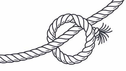 Vector illustration of a rope with a knot featuring a strong brown twisted jute cord tied on an isolated white background for nautical marine connection