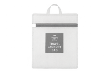 White travel laundry bag organizing dirty clothes