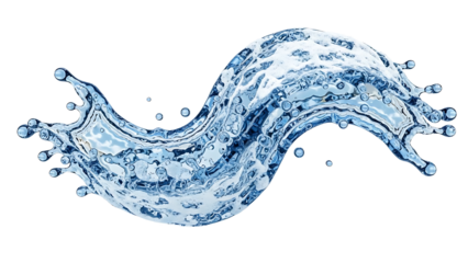 A wave of water splashing on a black background on transparent background