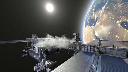 人工衛星と地球　3DCGレンダリング