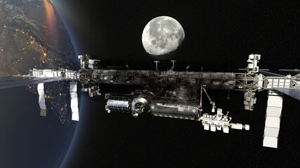 人工衛星と地球　3DCGレンダリング